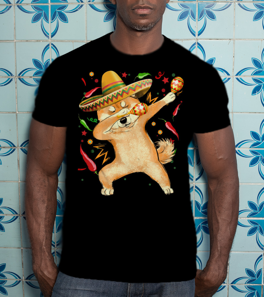Dabbing Shiba Inu Sombrero Maracas Cinco De Mayo Celebration Dog T-Shirt