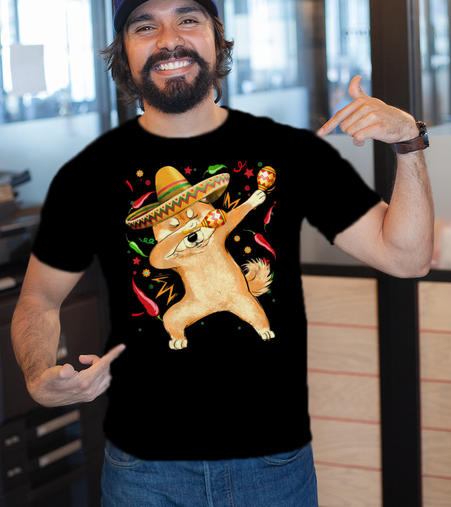 Dabbing Shiba Inu Sombrero Maracas Cinco De Mayo Celebration Dog T-Shirt