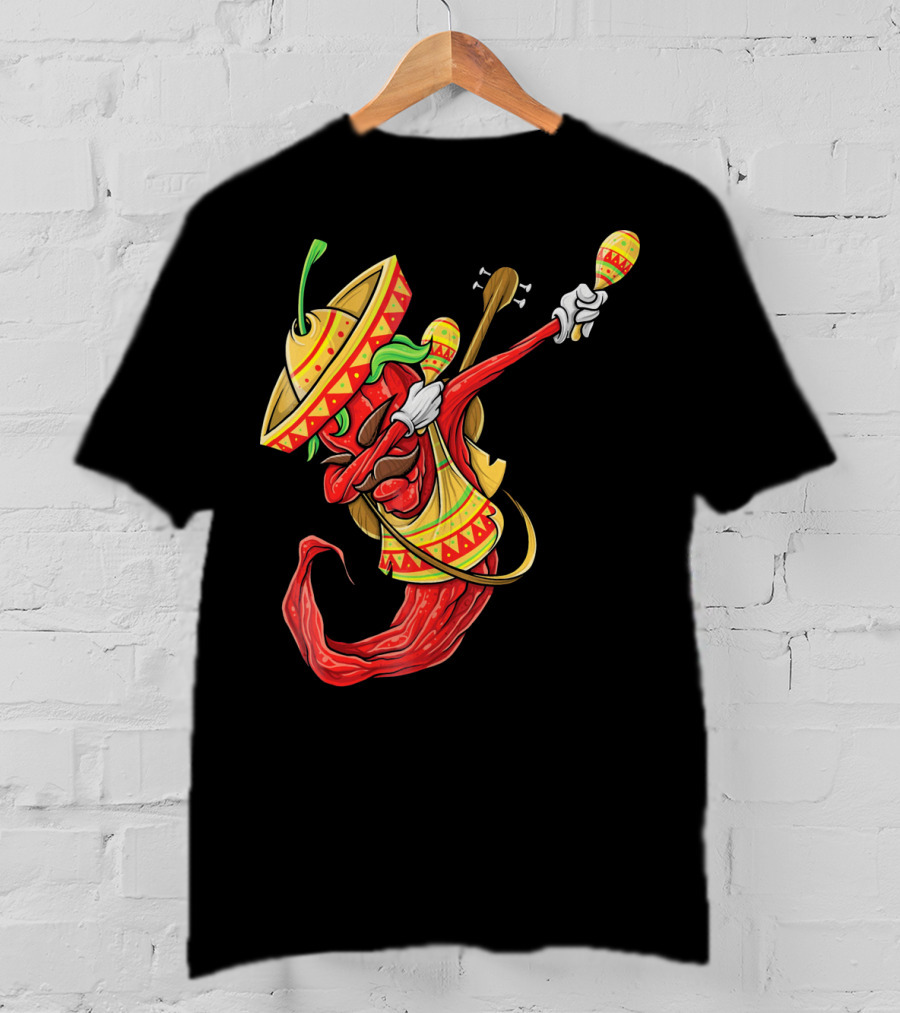 Cinco De Mayo Dabbing Chili Pepper With Sombrero And Maracas T-Shirt