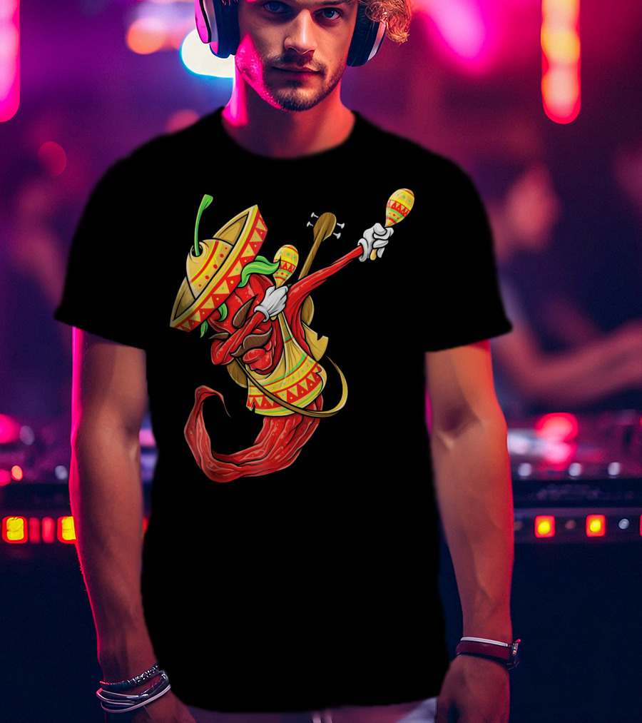 Cinco De Mayo Dabbing Chili Pepper With Sombrero And Maracas T-Shirt