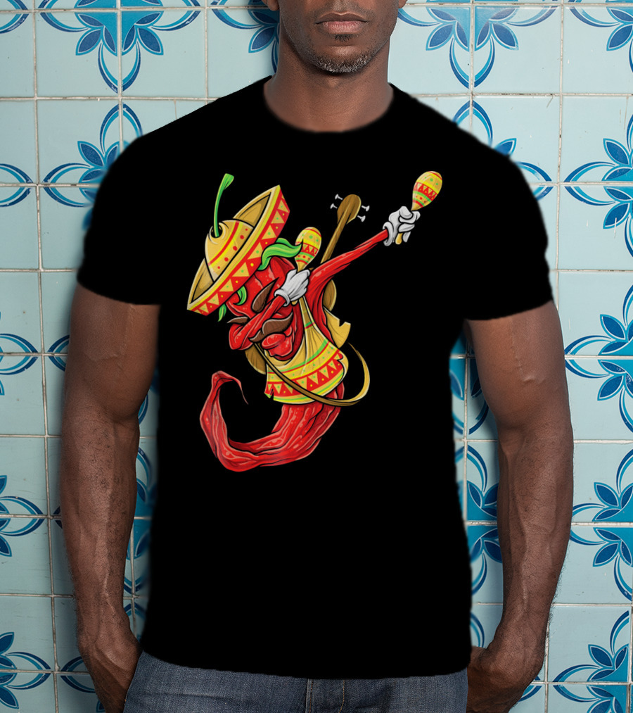 Cinco De Mayo Dabbing Chili Pepper With Sombrero And Maracas T-Shirt