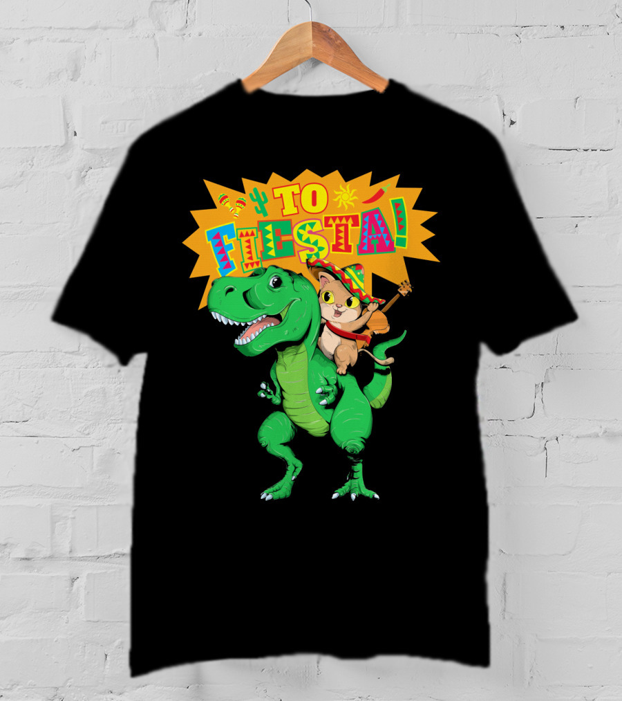 Cinco De Mayo Fiesta Cat Riding Dinosaur T-Shirt