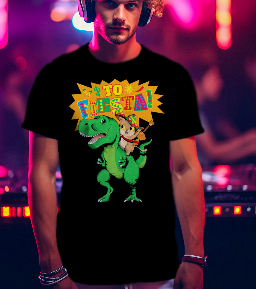 Cinco De Mayo Fiesta Cat Riding Dinosaur T-Shirt