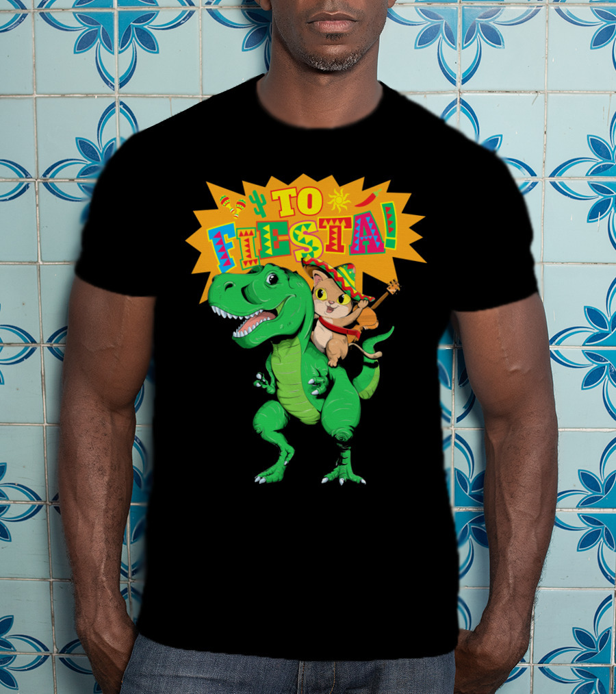 Cinco De Mayo Fiesta Cat Riding Dinosaur T-Shirt