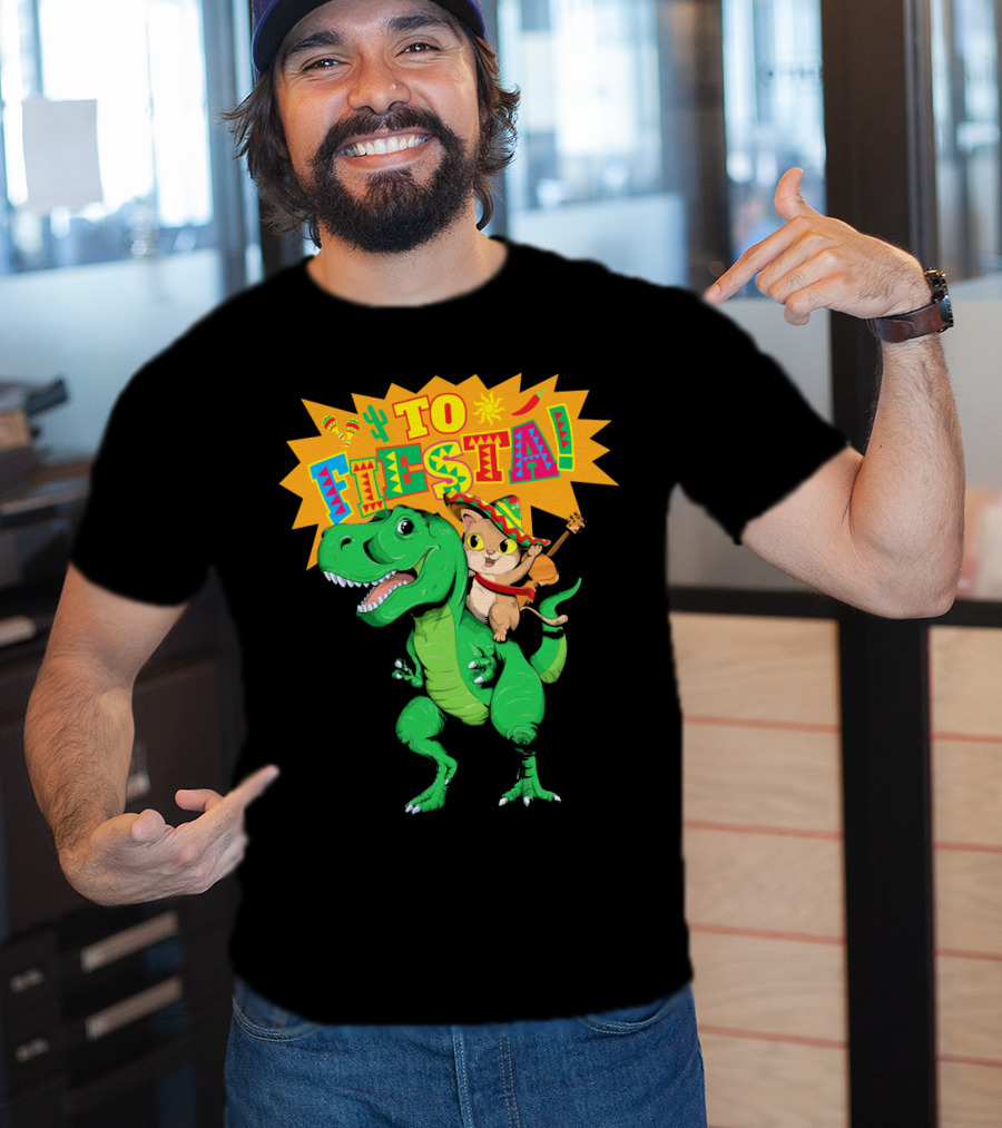 Cinco De Mayo Fiesta Cat Riding Dinosaur T-Shirt