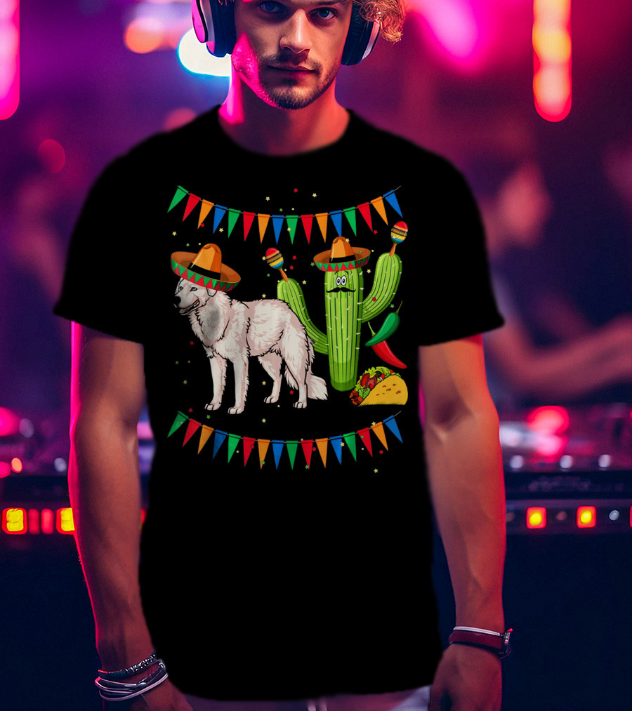 Sombrero Kuvasz Dog Mexican Fiesta With Cactus And Taco Cinco De Mayo T-Shirt