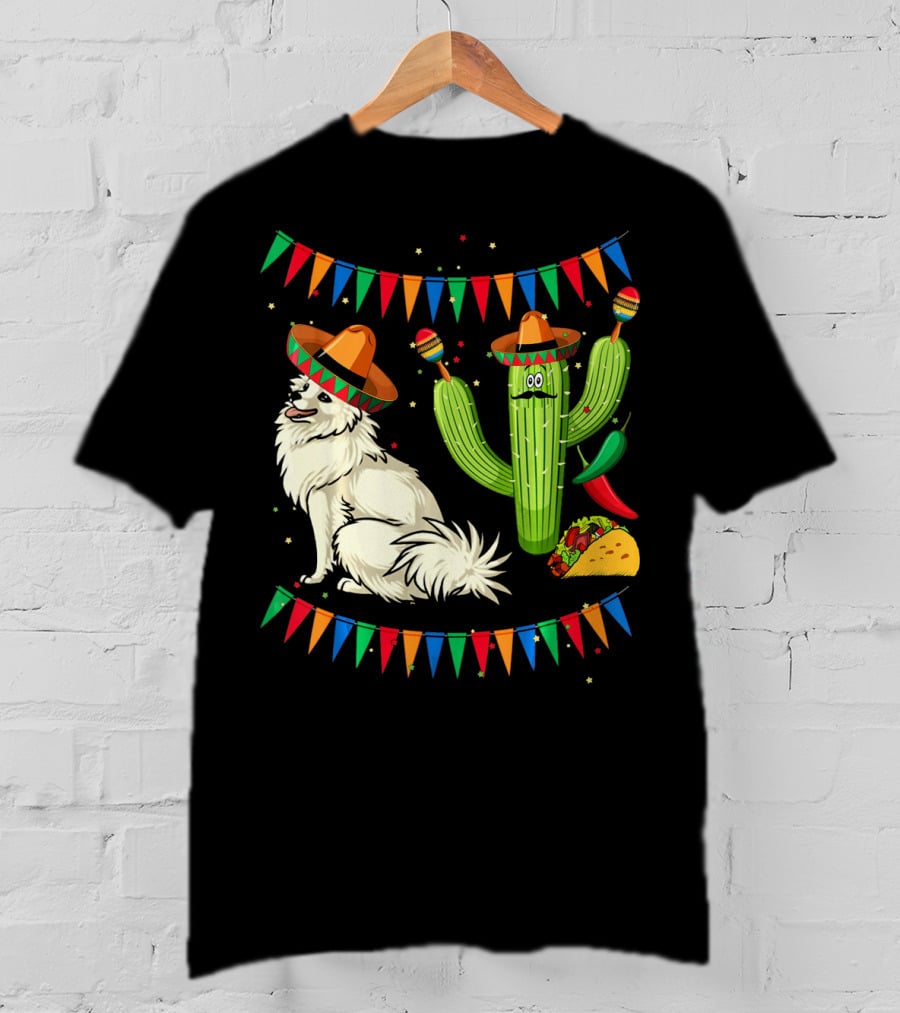Sombrero American Eskimo Dog Mexico Cactus Fiesta Taco Peppers T-Shirt