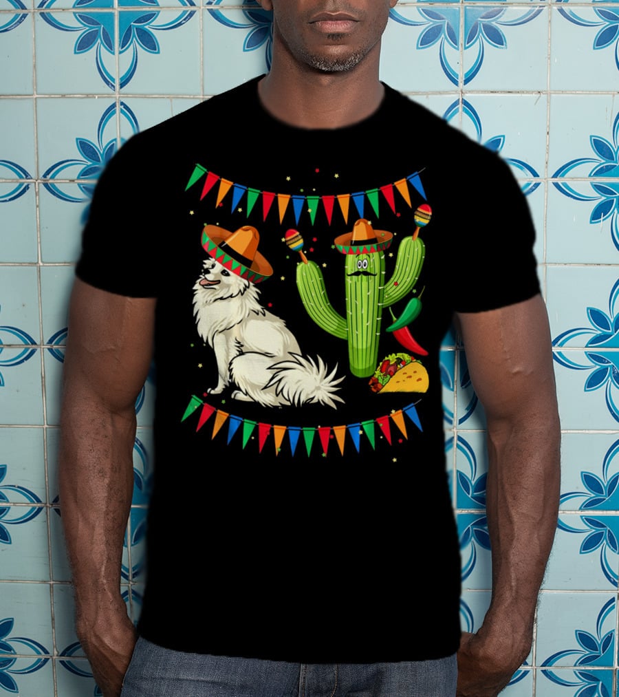 Sombrero American Eskimo Dog Mexico Cactus Fiesta Taco Peppers T-Shirt