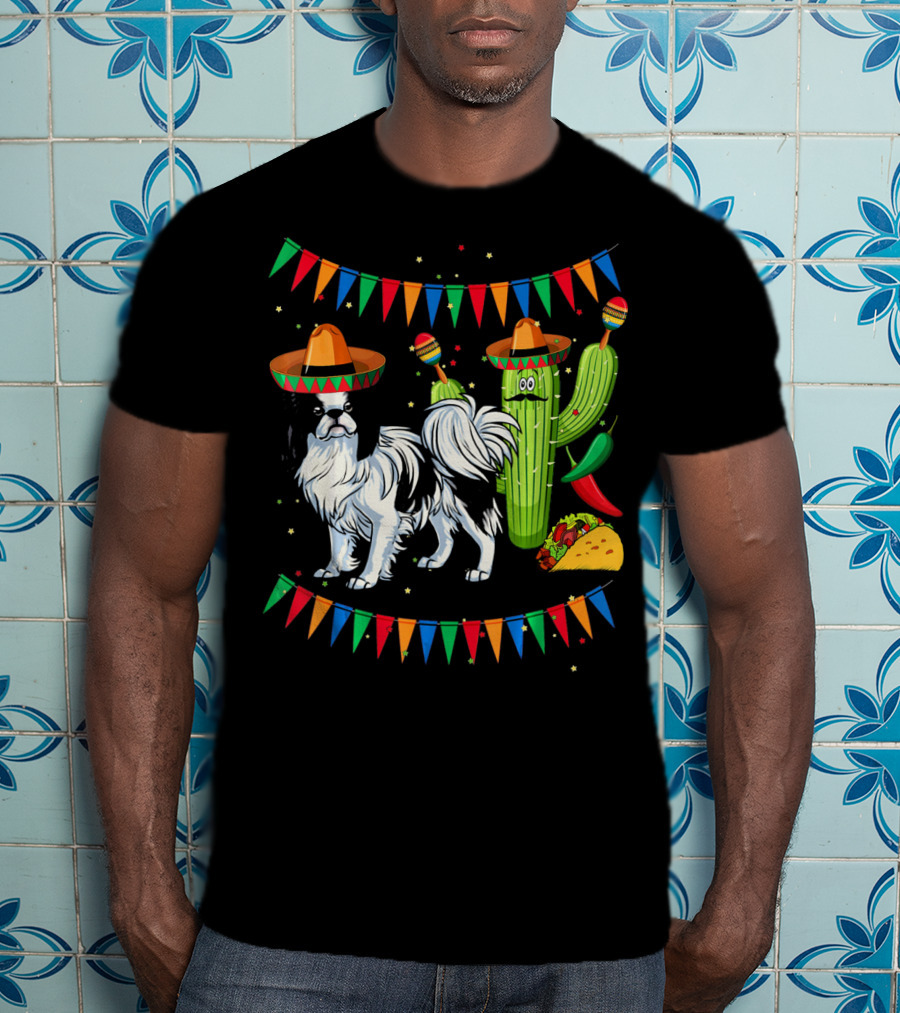 Sombrero Japanese Chin Dog With Cactus And Taco Celebration Mexico Cinco T-Shirt