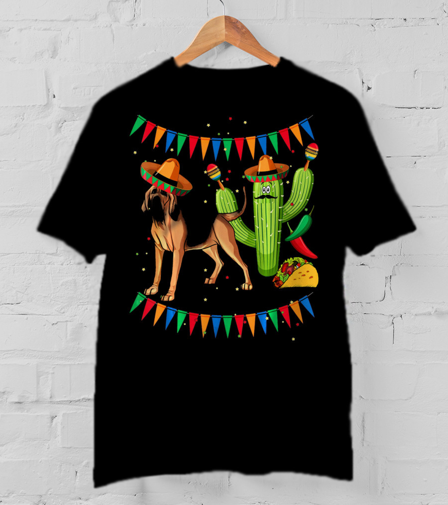 Sombrero Bloodhound Dog Cactus Taco Mexico Cinco De Mayo T-Shirt