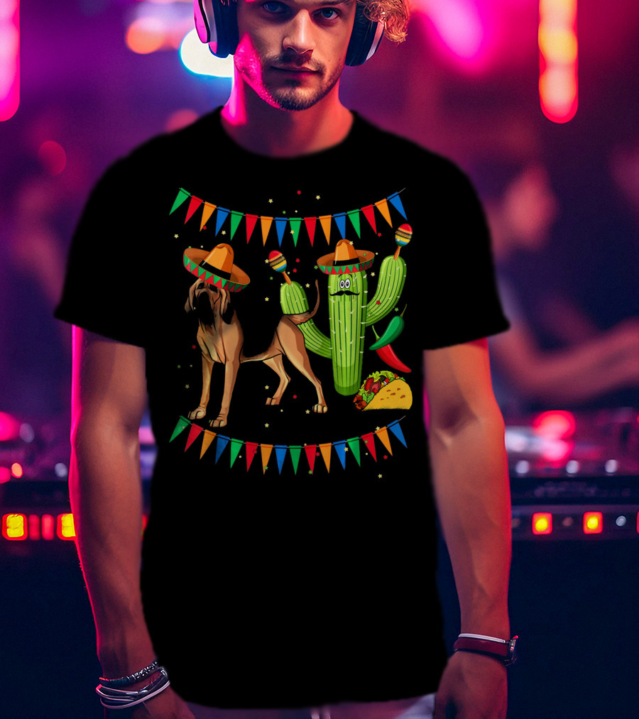 Sombrero Bloodhound Dog Cactus Taco Mexico Cinco De Mayo T-Shirt