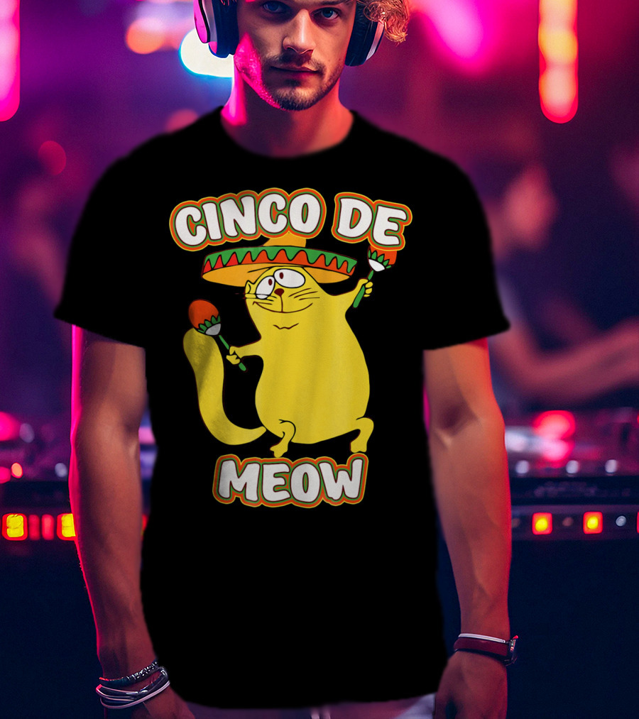 Cinco De Meow Funny Cat Lover Sombrero Party T-Shirt