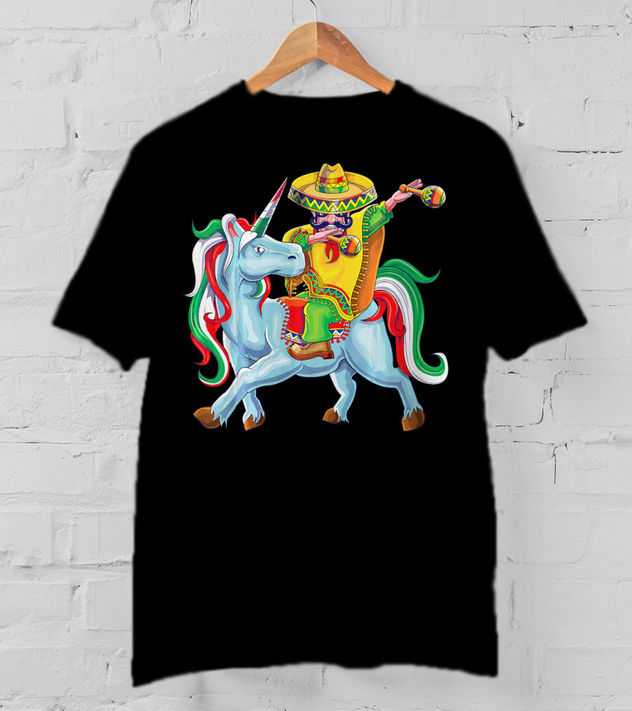 Cinco De Mayo Dabbing Poncho Riding Unicorn T-Shirt