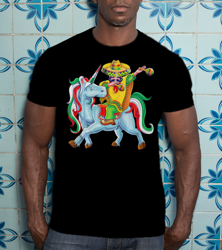 Cinco De Mayo Dabbing Poncho Riding Unicorn T-Shirt