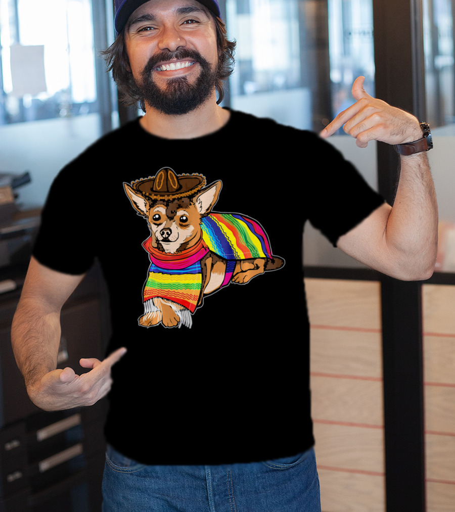 Cute Dog Chihuahua Chiweenie Mexico Sombrero Rainbow Poncho Cinc T-Shirt