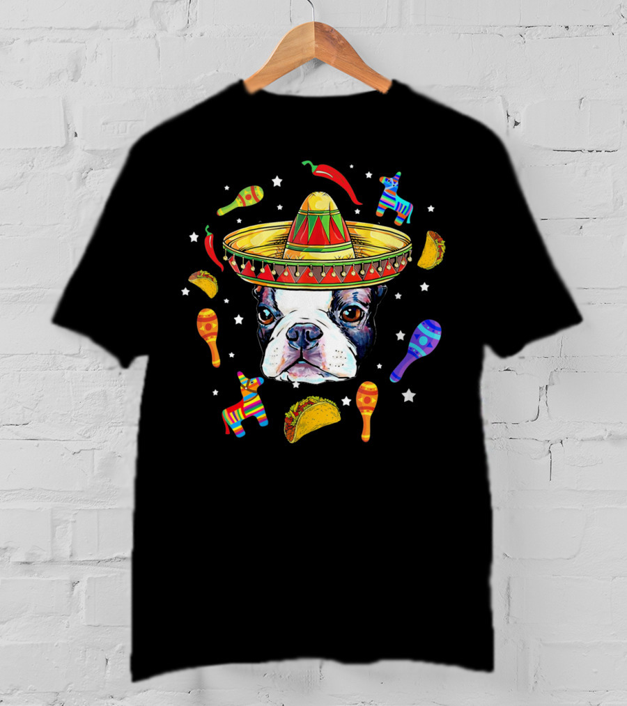Cinco De Mayo Boston Terrier Sombrero Taco Fiesta T-Shirt