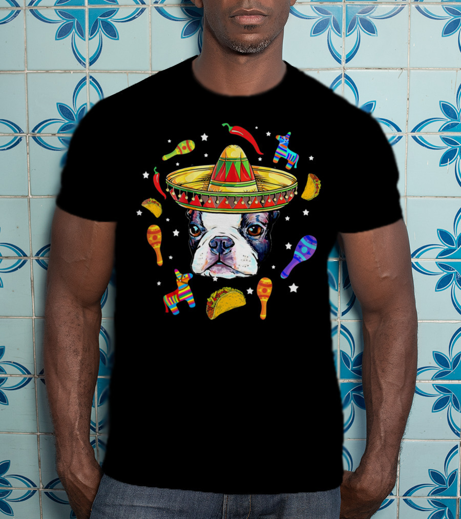 Cinco De Mayo Boston Terrier Sombrero Taco Fiesta T-Shirt