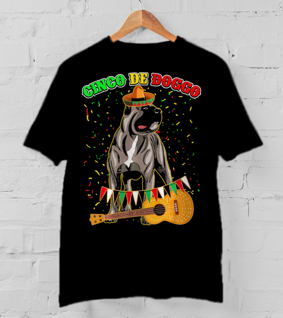 Cinco De Mayo Doggo Cane Corso Sombrero Guitar Festival T-Shirt