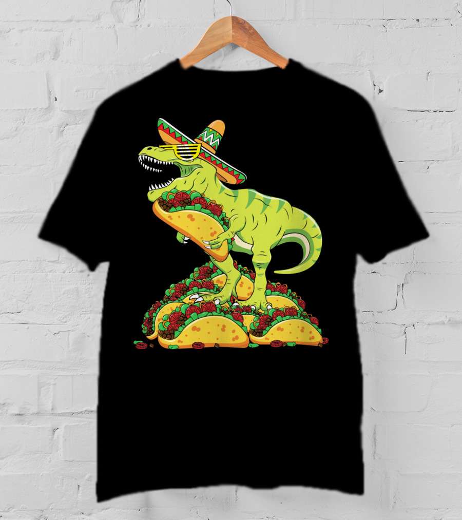 T Rex Sombrero Sunglasses Taco Cinco De Mayo Kids Boy T-Shirt