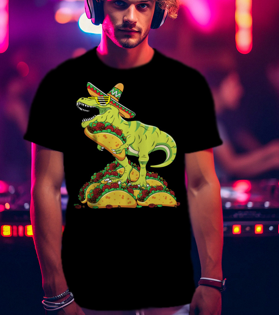 T Rex Sombrero Sunglasses Taco Cinco De Mayo Kids Boy T-Shirt