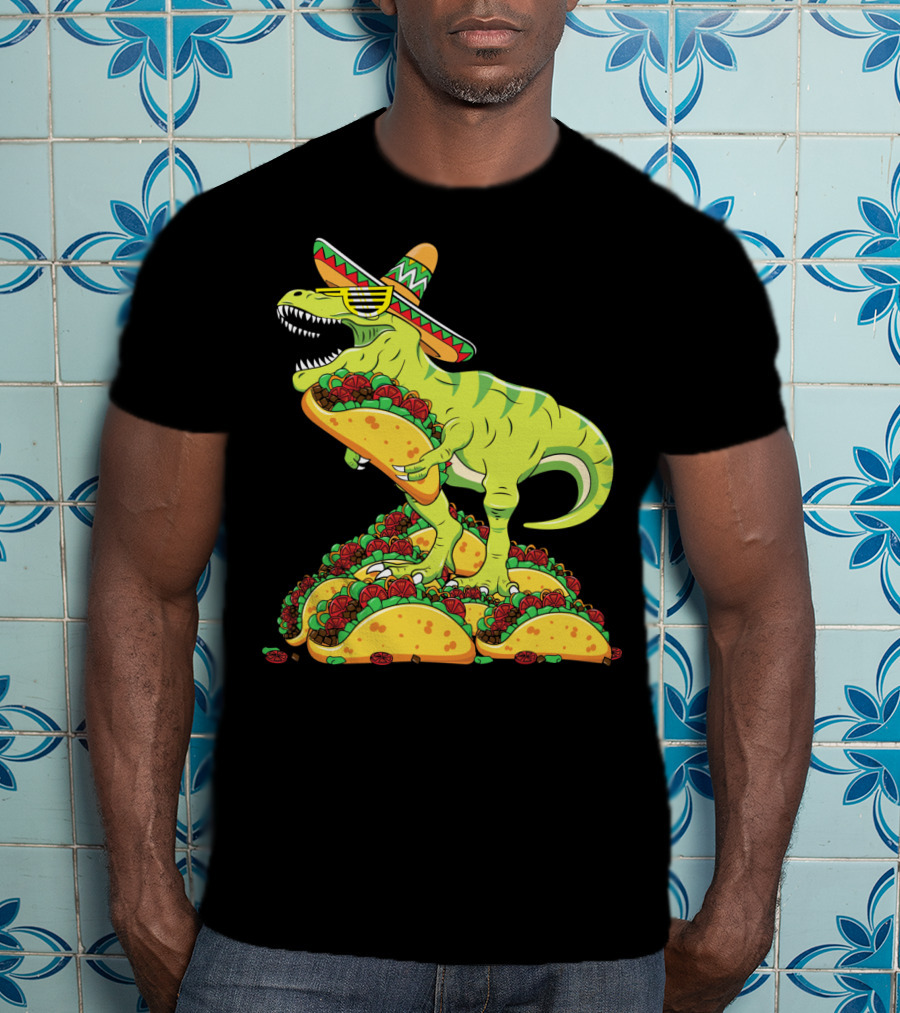 T Rex Sombrero Sunglasses Taco Cinco De Mayo Kids Boy T-Shirt
