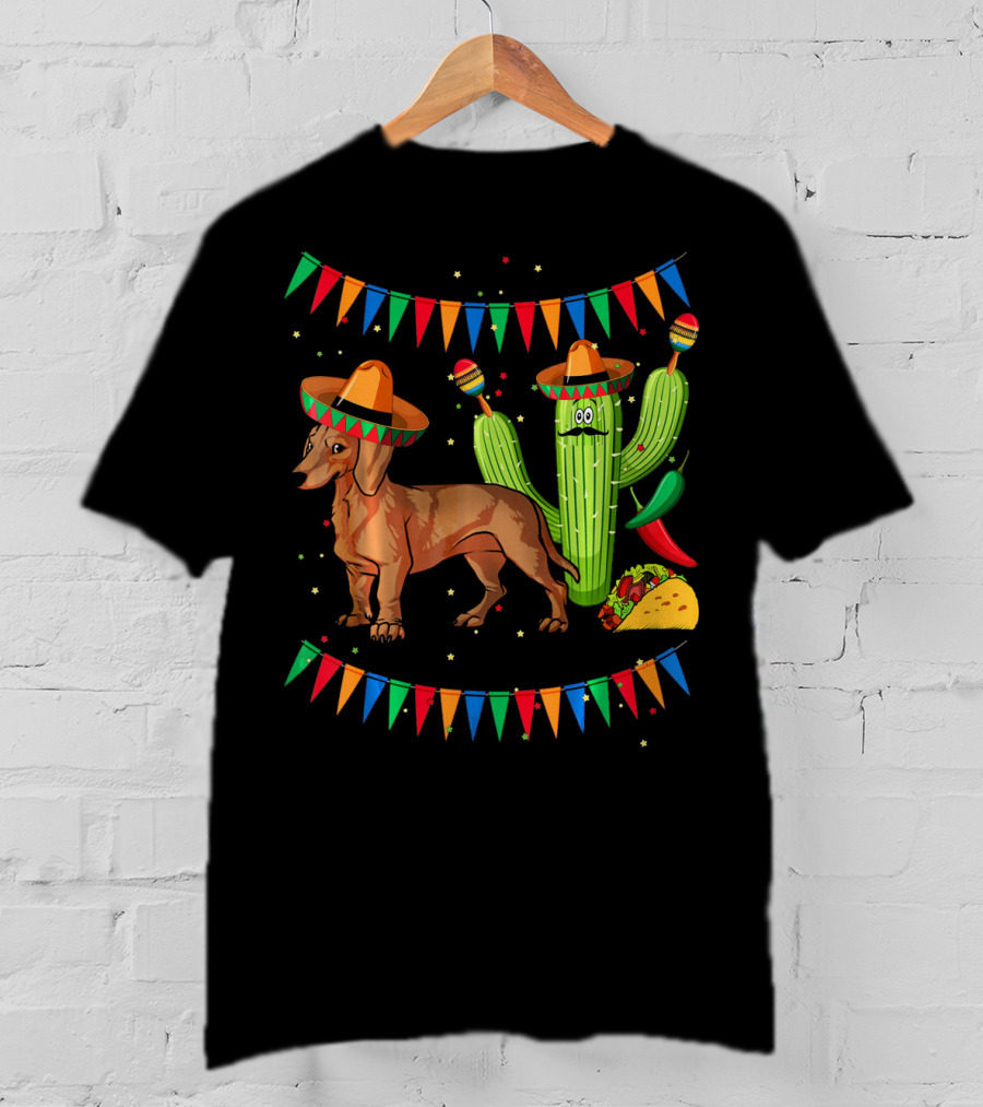 Sombrero Dachshund Dog Fiesta Mexico Cinco De Mayo T-Shirt