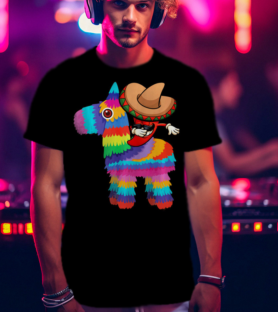 Dabbing Chili Pepper Piñata Cinco Sombrero Fun T-Shirt