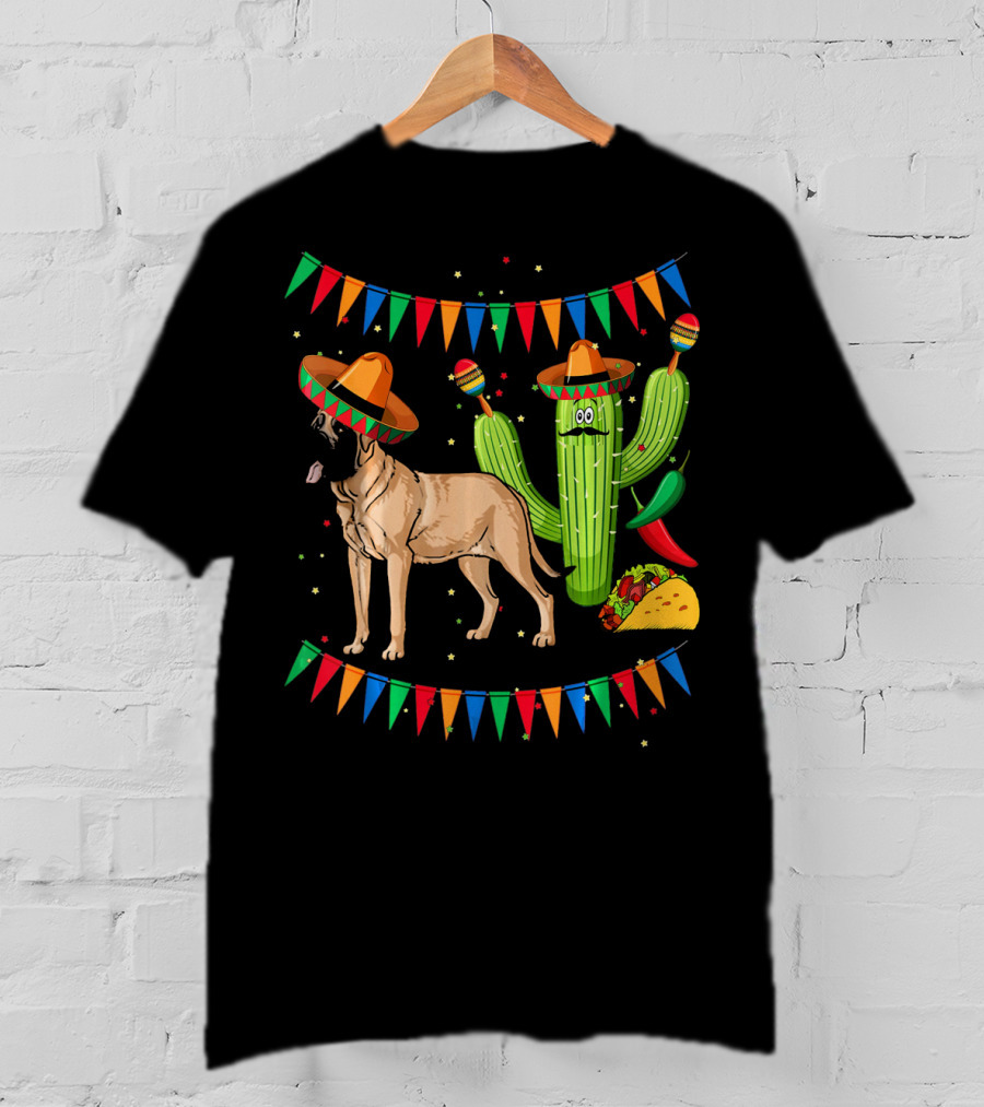 Sombrero Mastiff Dog Cactus Mexico Cinco De Mayo T-Shirt