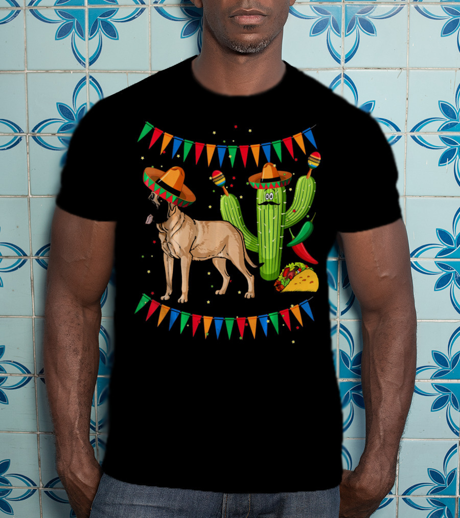 Sombrero Mastiff Dog Cactus Mexico Cinco De Mayo T-Shirt