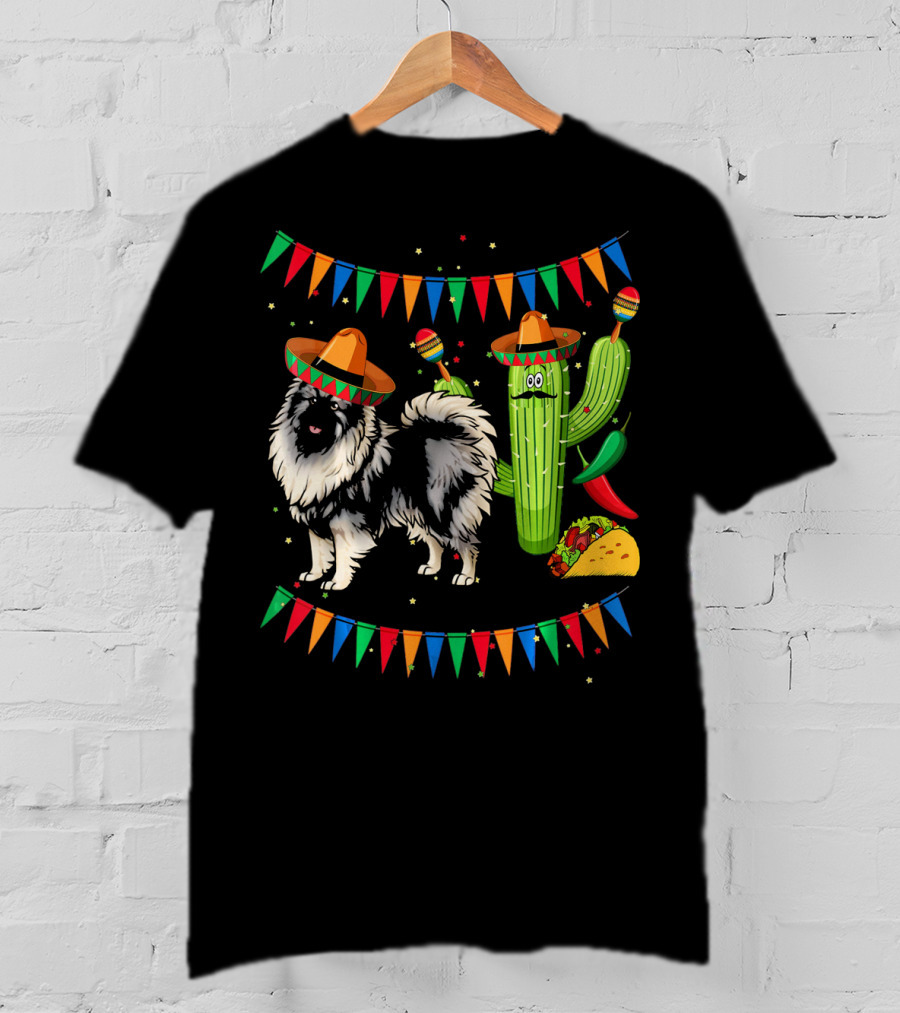 Sombrero Keeshond Dog Cactus Mexico Cinco De Mayo Fiesta T-Shirt