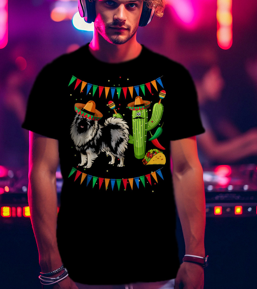 Sombrero Keeshond Dog Cactus Mexico Cinco De Mayo Fiesta T-Shirt