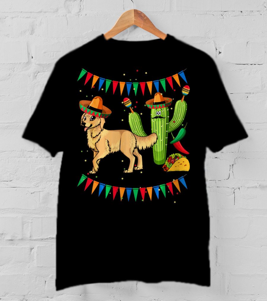Sombrero Golden Retriever Dog Cactus Taco Fiesta Mexico Iconic T-Shirt