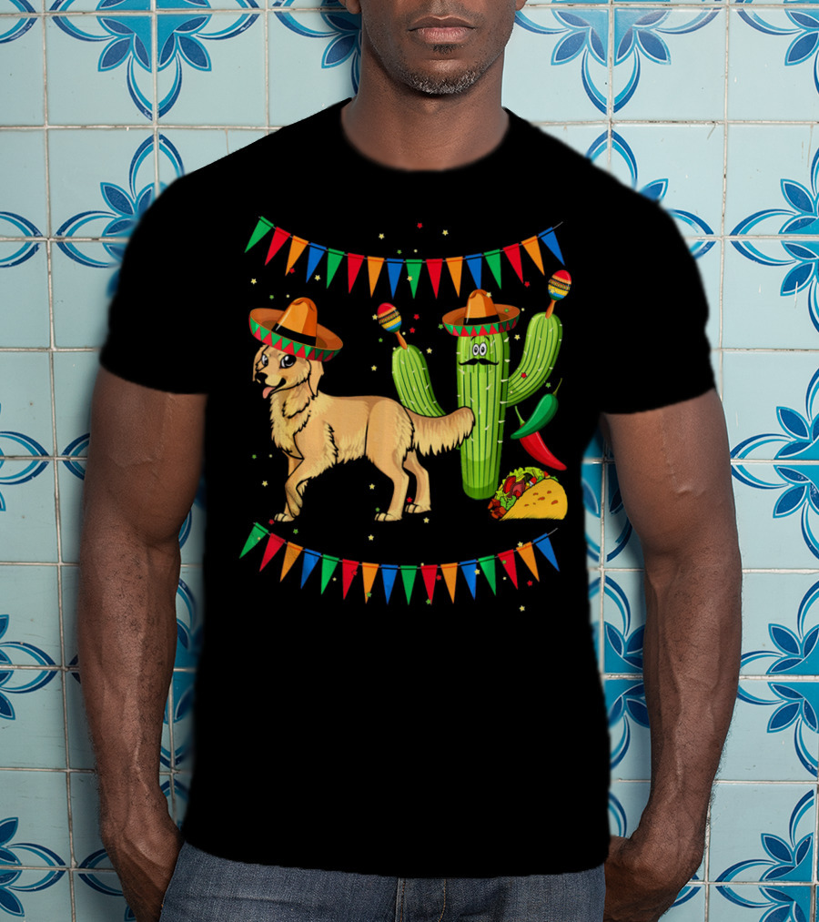 Sombrero Golden Retriever Dog Cactus Taco Fiesta Mexico Iconic T-Shirt