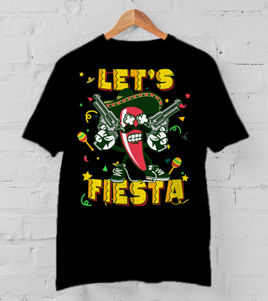 Cinco De Mayo Let's Fiesta Chili Pepper Guns Sombrero Maracas T-Shirt