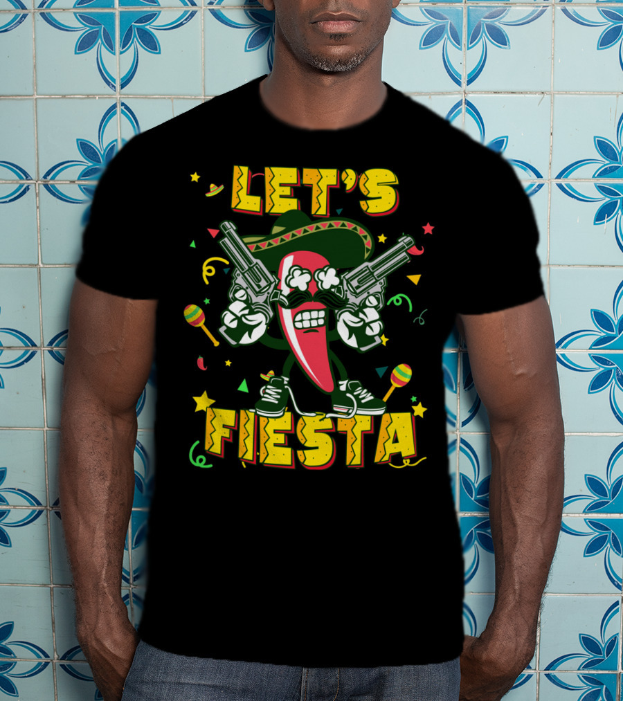 Cinco De Mayo Let's Fiesta Chili Pepper Guns Sombrero Maracas T-Shirt