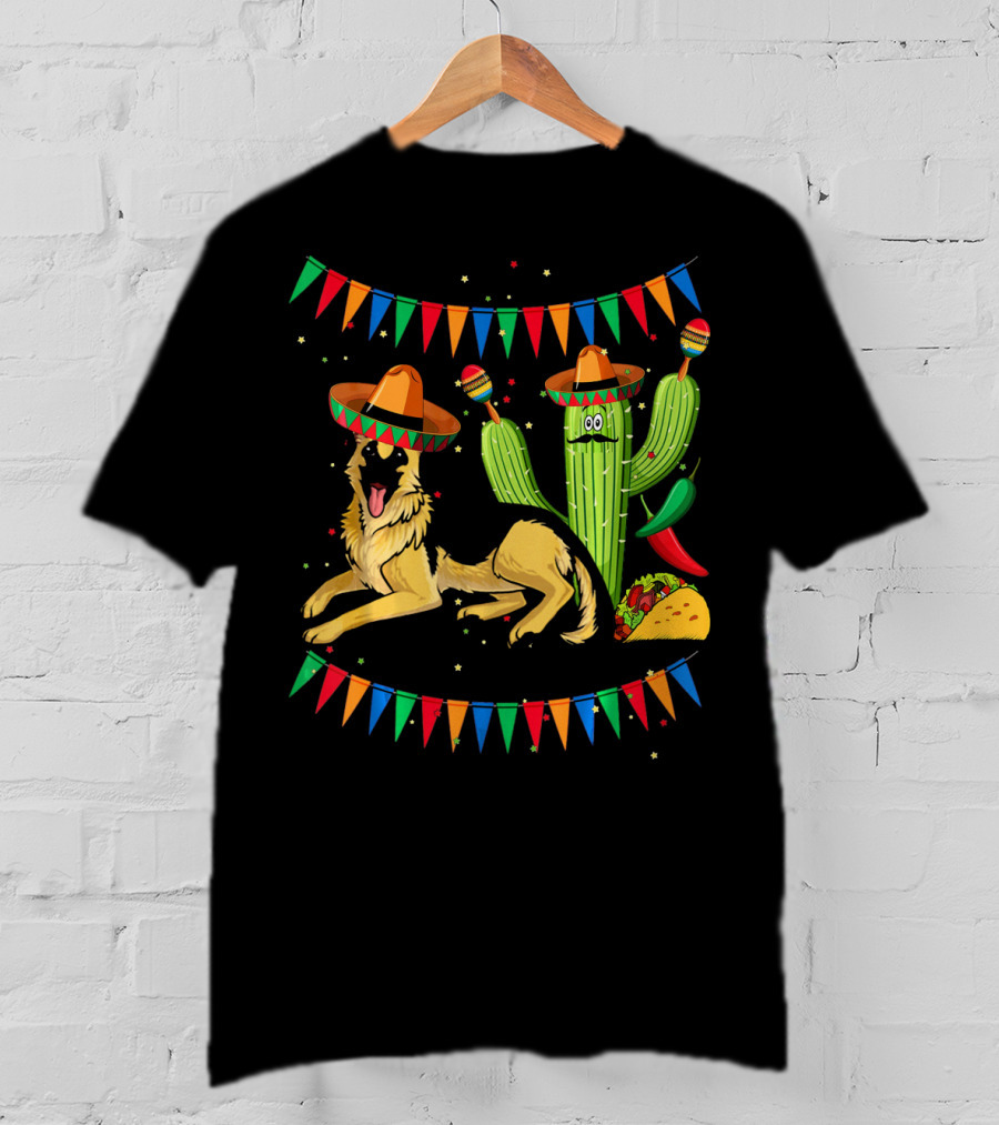 Sombrero German Shepherd Dog Mexico Cactus Sombreros Taco Fiesta Banners T-Shirt