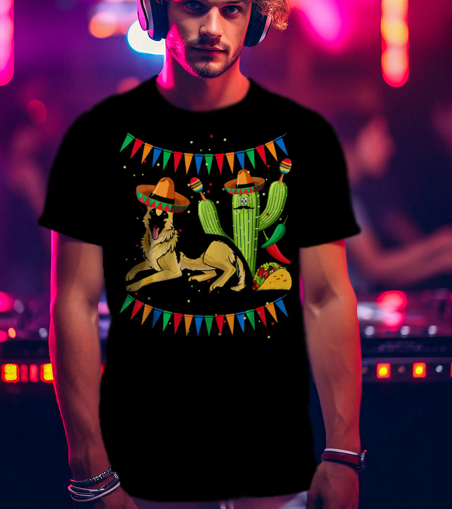 Sombrero German Shepherd Dog Mexico Cactus Sombreros Taco Fiesta Banners T-Shirt
