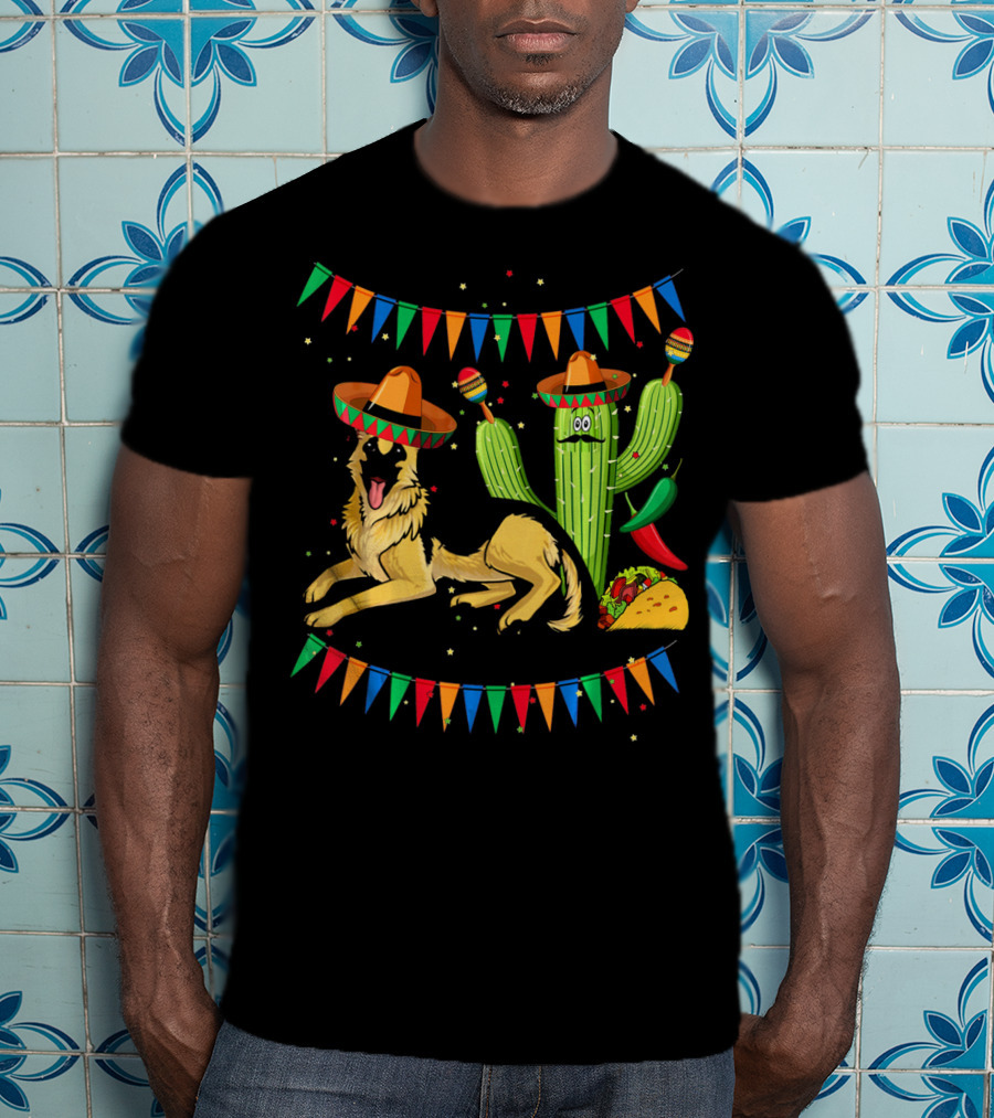 Sombrero German Shepherd Dog Mexico Cactus Sombreros Taco Fiesta Banners T-Shirt
