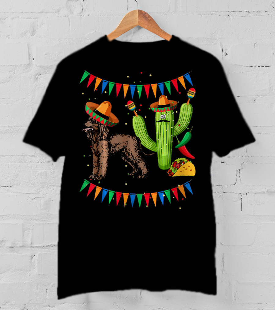 Sombrero Irish Water Spaniel With Fiesta Cactus And Taco Celebration Mexico T-Shirt