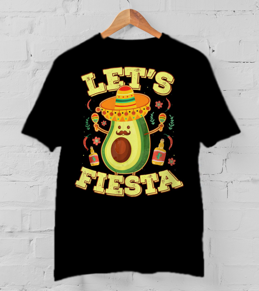 Let's Fiesta Avocado Sombrero Maracas Cinco De Mayo T-Shirt