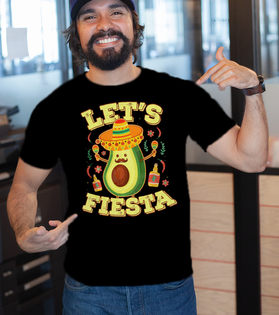 Let's Fiesta Avocado Sombrero Maracas Cinco De Mayo T-Shirt