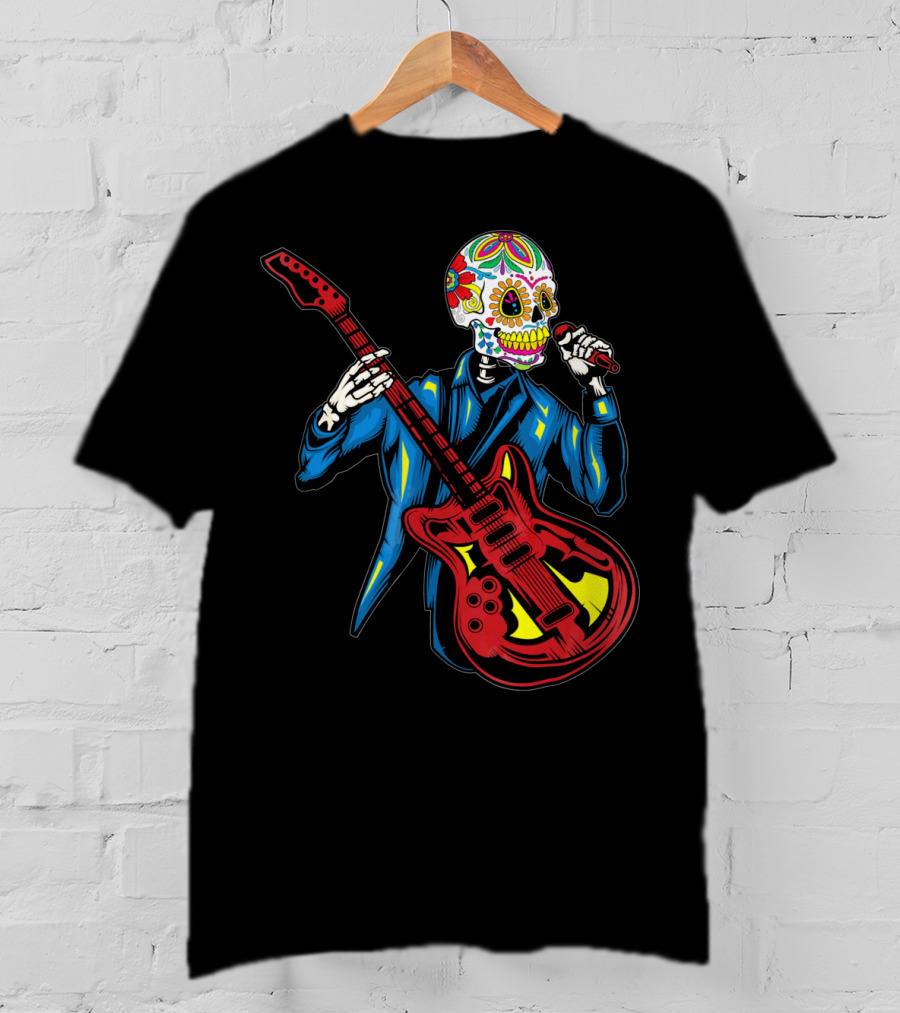 Sugar Skull Playing Guitar Cinco De Mayo T-Shirt