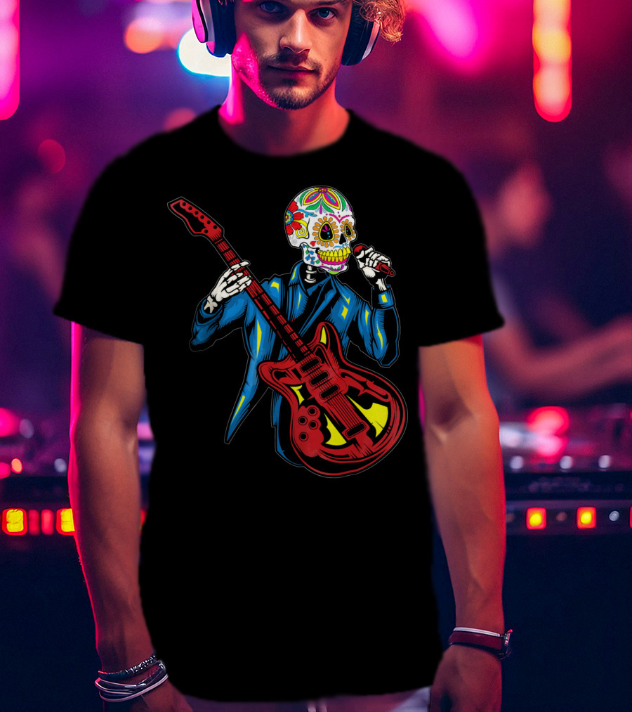Sugar Skull Playing Guitar Cinco De Mayo T-Shirt