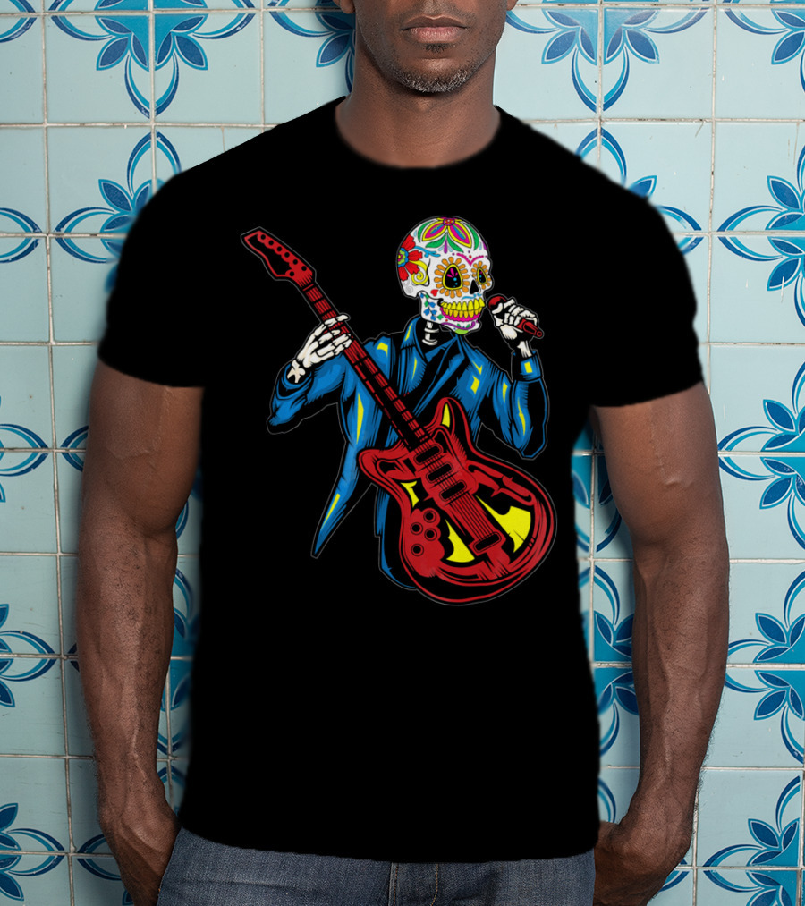 Sugar Skull Playing Guitar Cinco De Mayo T-Shirt