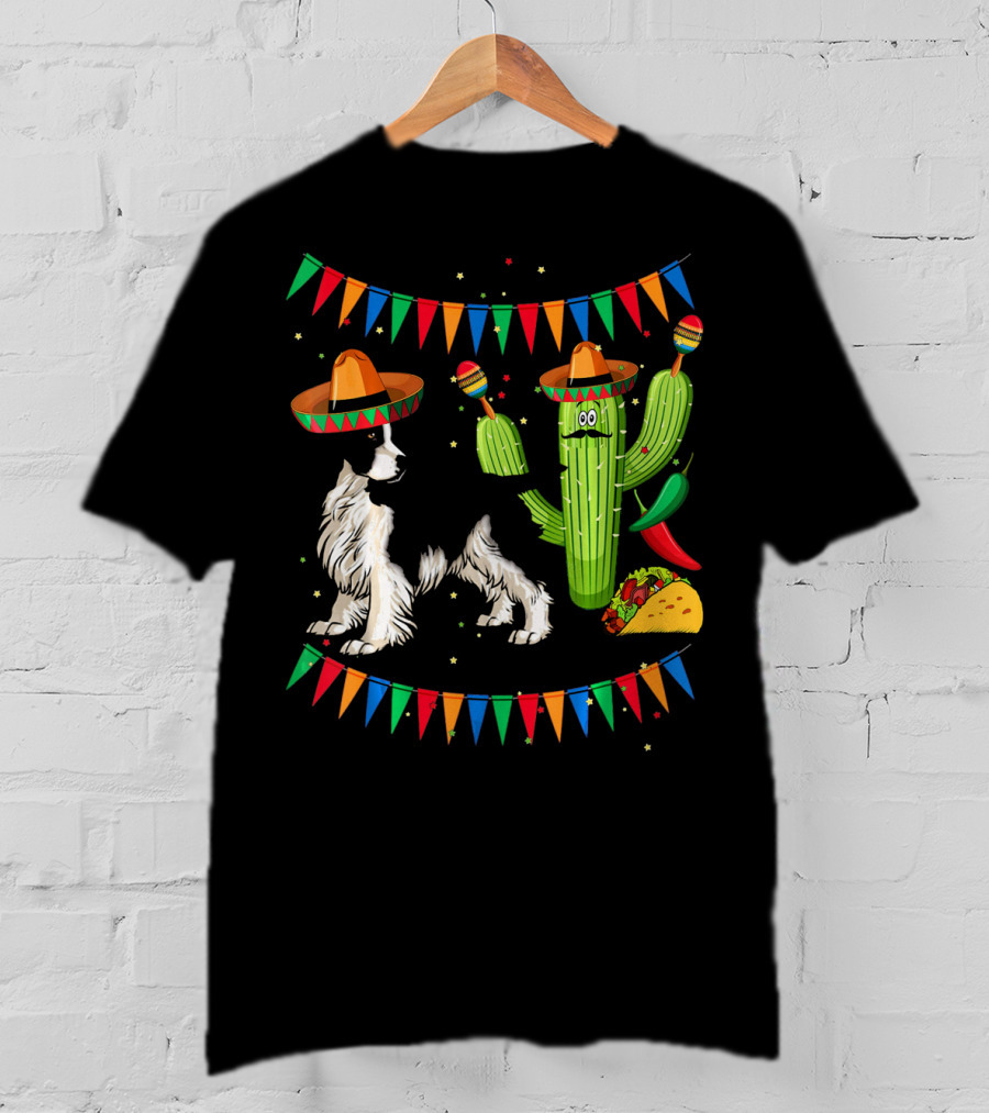 Sombrero English Springer Spaniel Dog With Cactus And Taco Fiesta T-Shirt