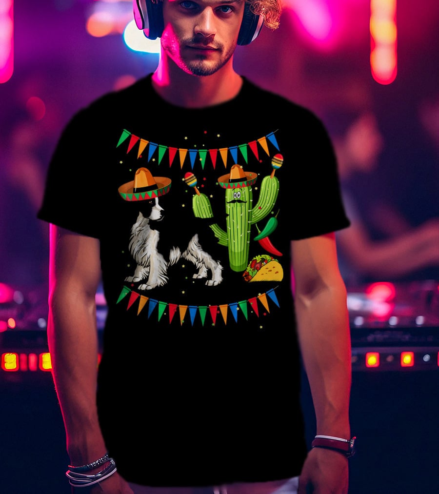 Sombrero English Springer Spaniel Dog With Cactus And Taco Fiesta T-Shirt