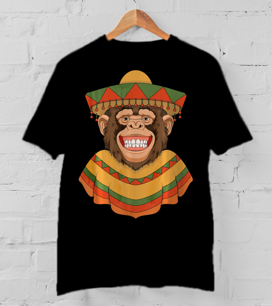 Cinco De Mayo Monkey Sombrero And Poncho T-Shirt