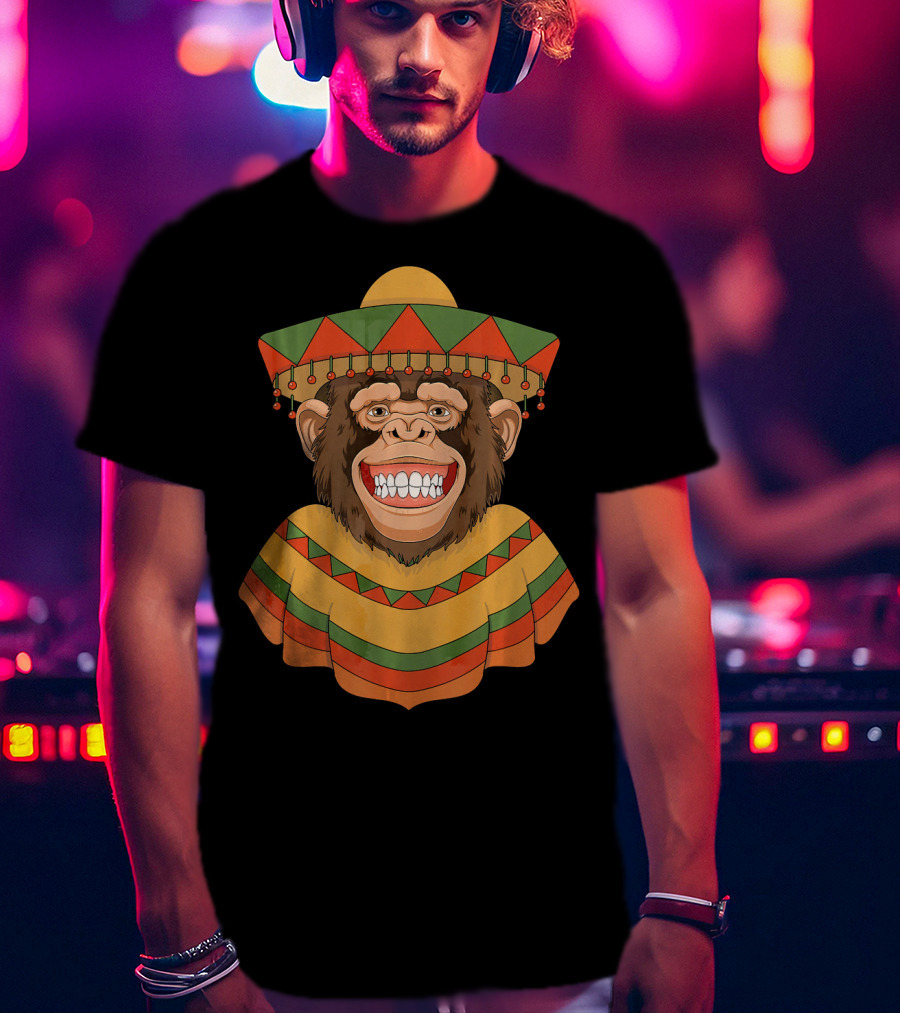 Cinco De Mayo Monkey Sombrero And Poncho T-Shirt