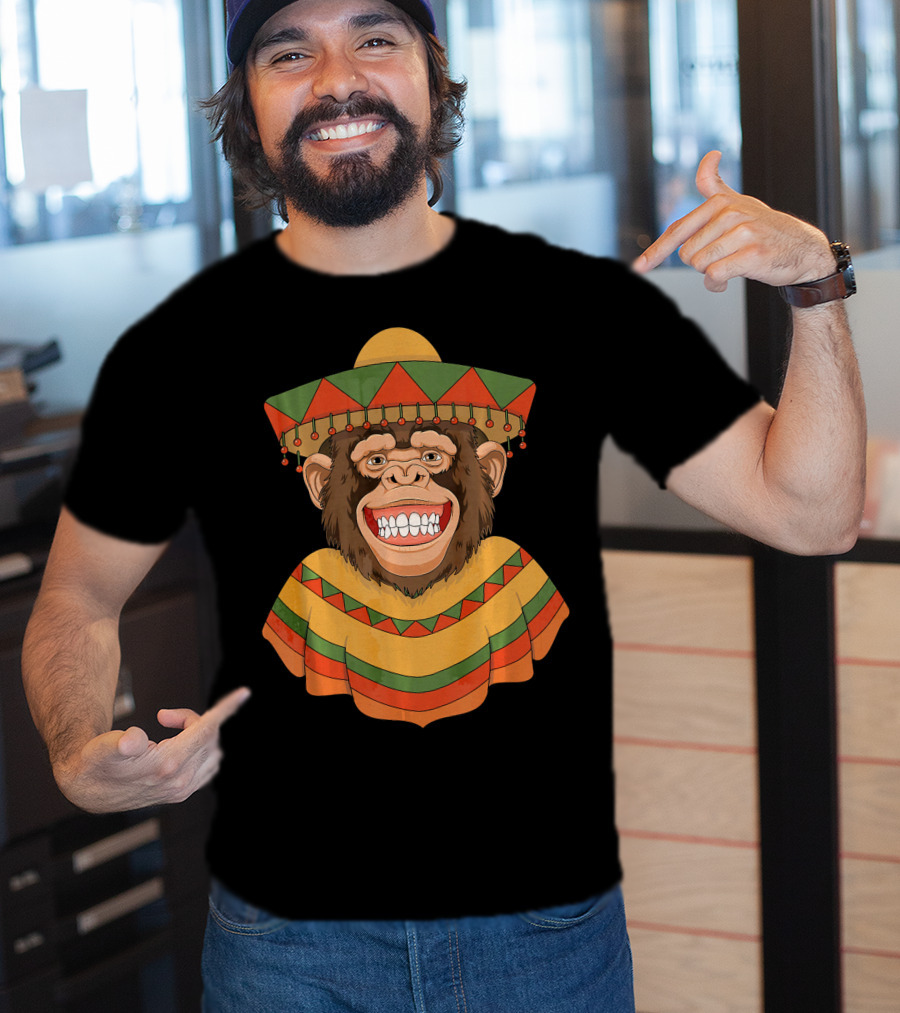 Cinco De Mayo Monkey Sombrero And Poncho T-Shirt