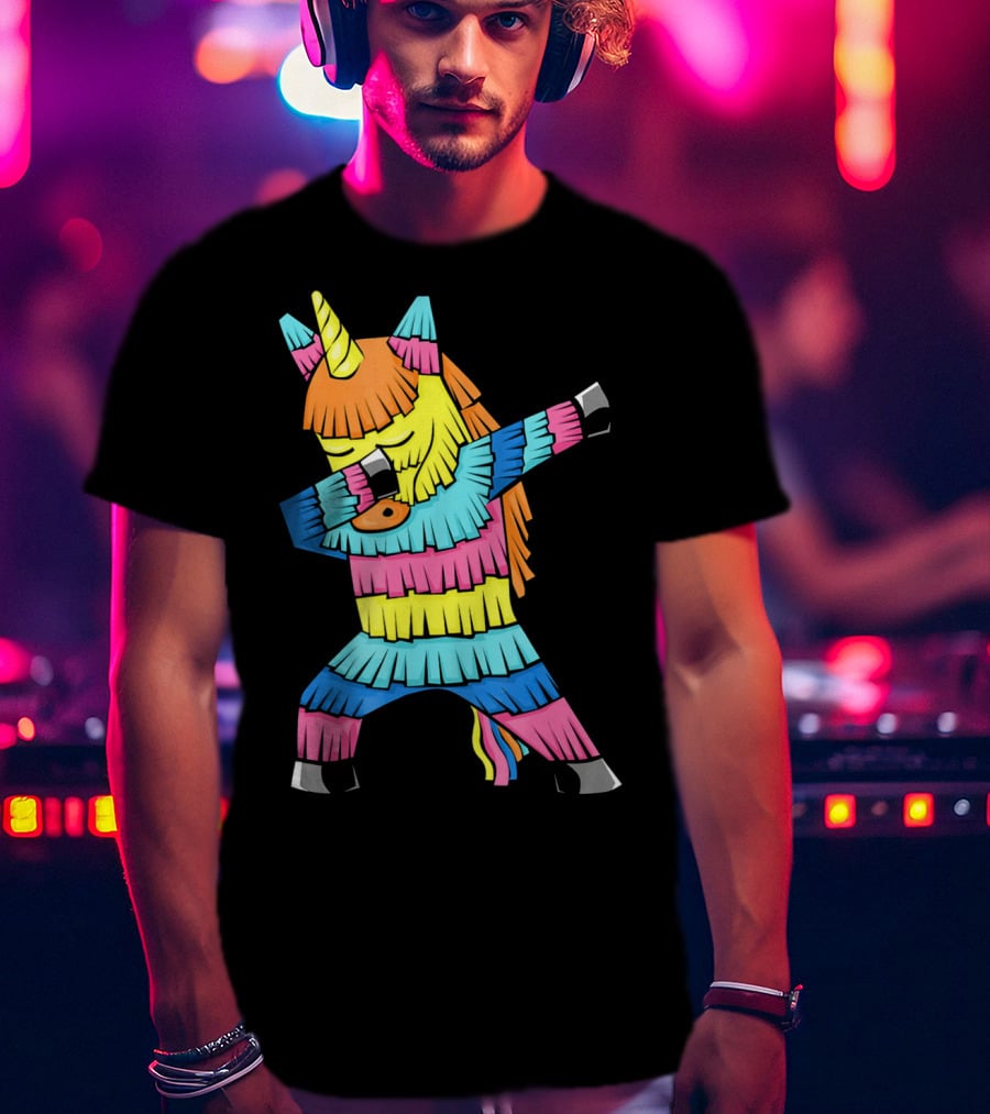 Cinco De Mayo Unicorn Dabbing Colorful Pinata Fun T-Shirt